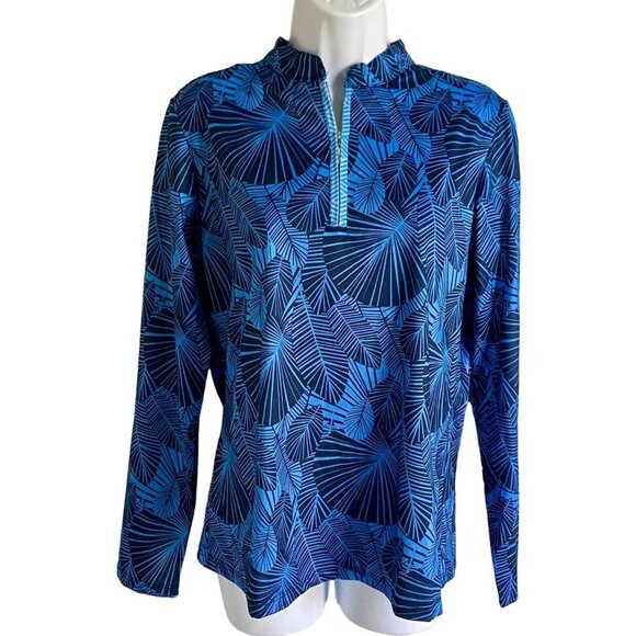 Court Haley Azure Sky Palm Fronds Quarter Zip Pull Over Women's Medium NEW - Picture 2 of 8